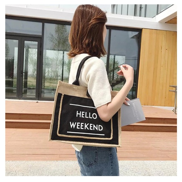 Hello Weekend Mode- Tassel Linen Shoulder Bag - Picture 2 of 8